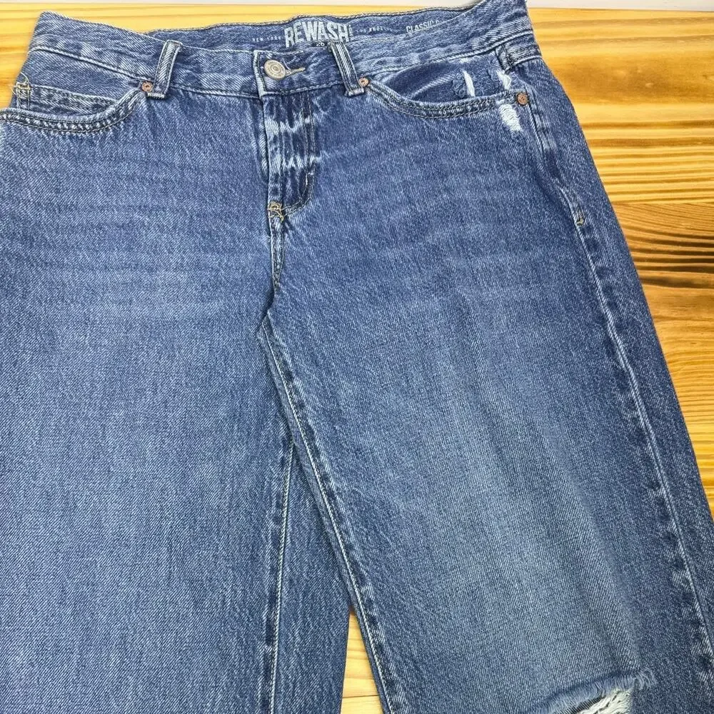 REWASH Wide Leg Baggy Jeans/Denim Blue Distressed Classic Rise. Size: 26x31 - Picture 5 of 7